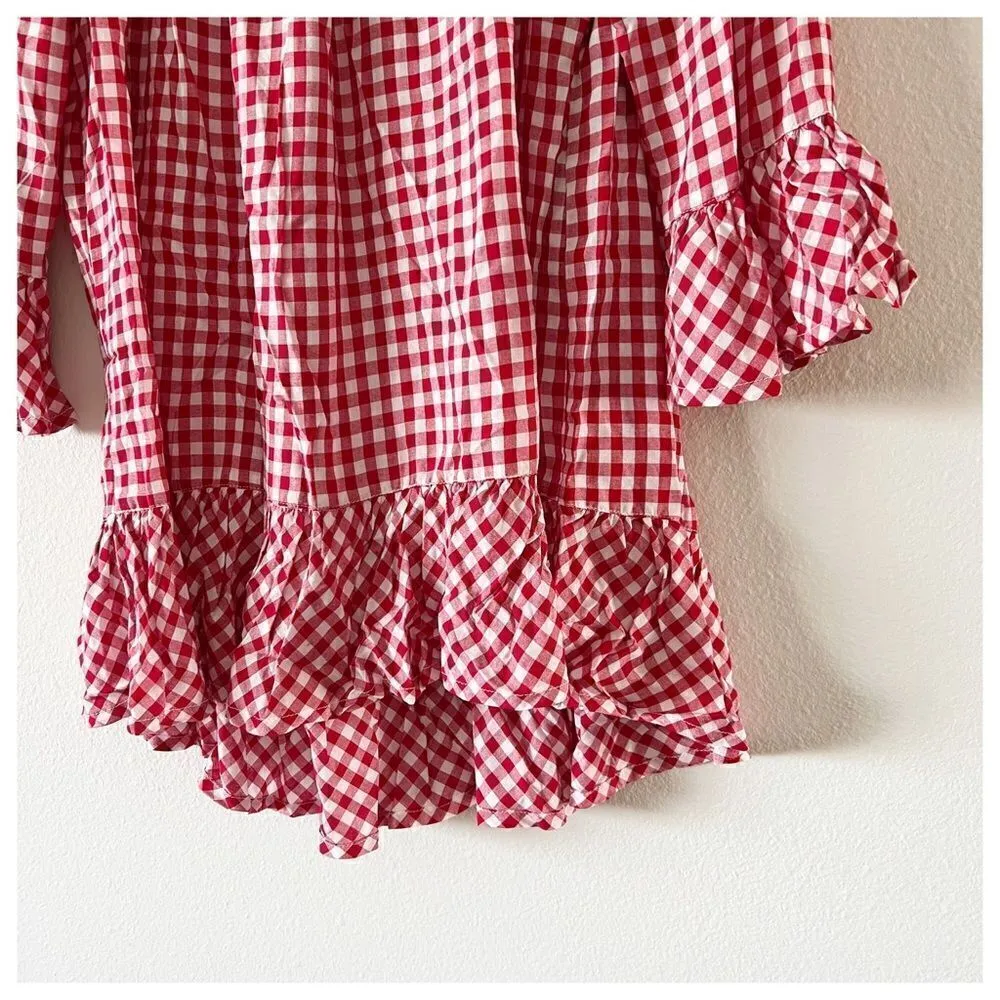 New BEACH LUNCH LOUNGE Gingham Off Shoulder Ruffle Top Sz M - Image 6