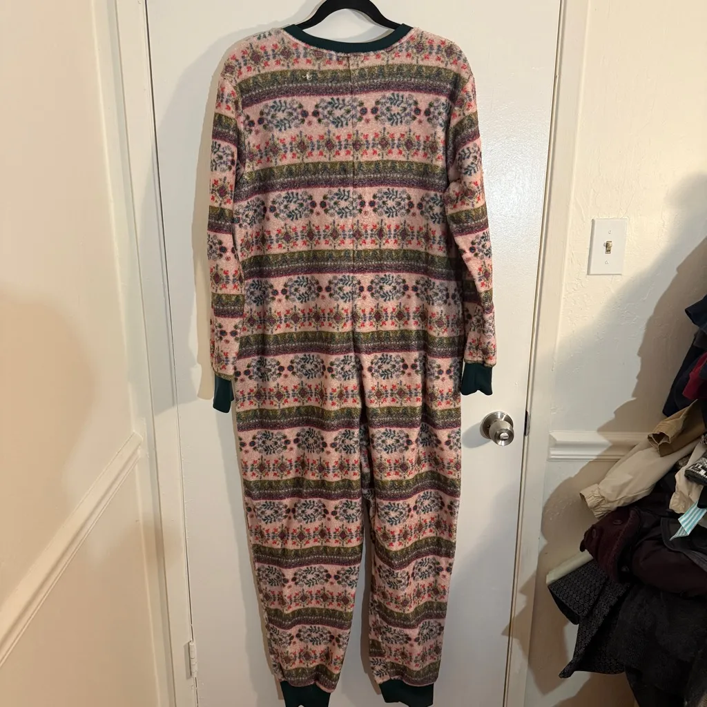 NATURAL LIFE Green Pink and White Cozy Onesie Footless Womens Pajamas Medium - Image 7