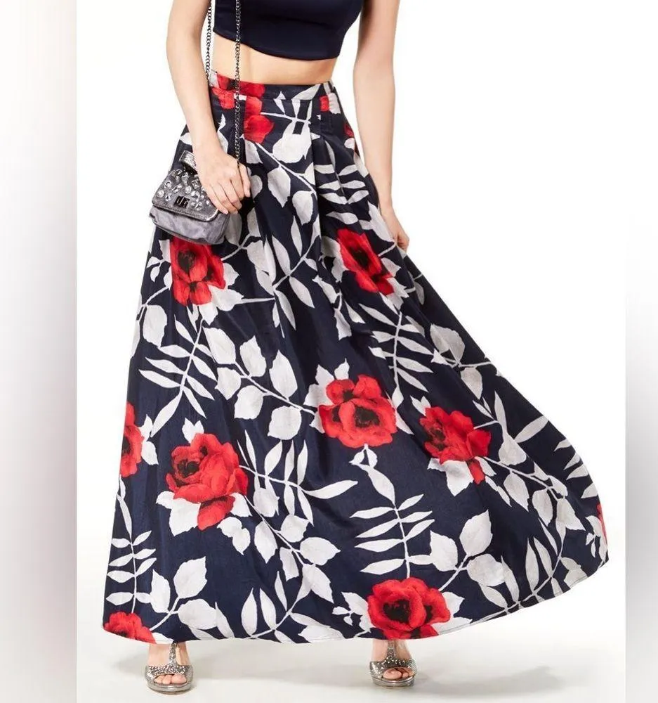 Sequin Hearts Blue Red White Floral Full Tulle Formal Maxi Skirt Size 0 - Image 2