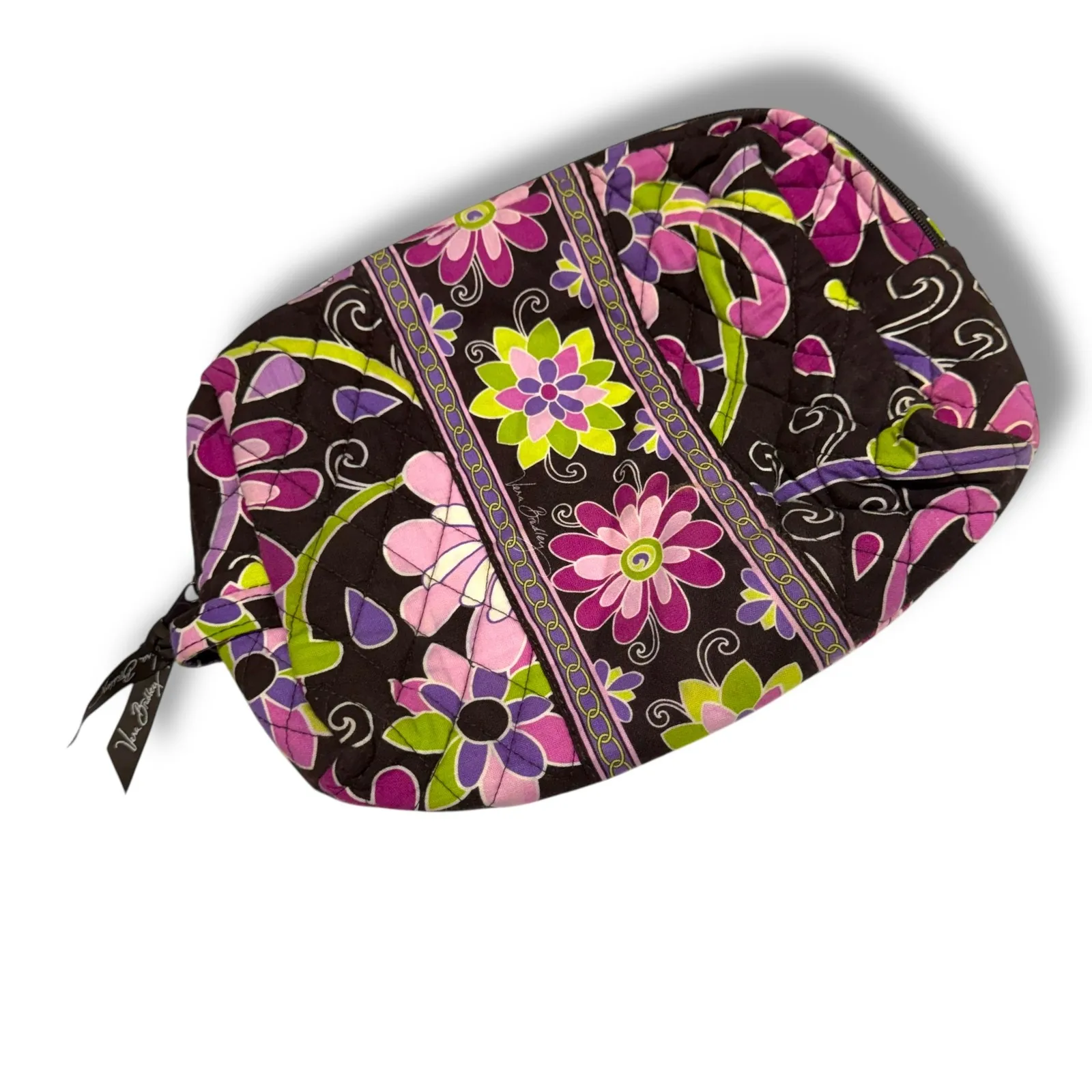 Vera Bradley Quilted Floral Cosmetic Makeup Bag Pouch Zipper Closure‎ Plum Crazy - Image 2