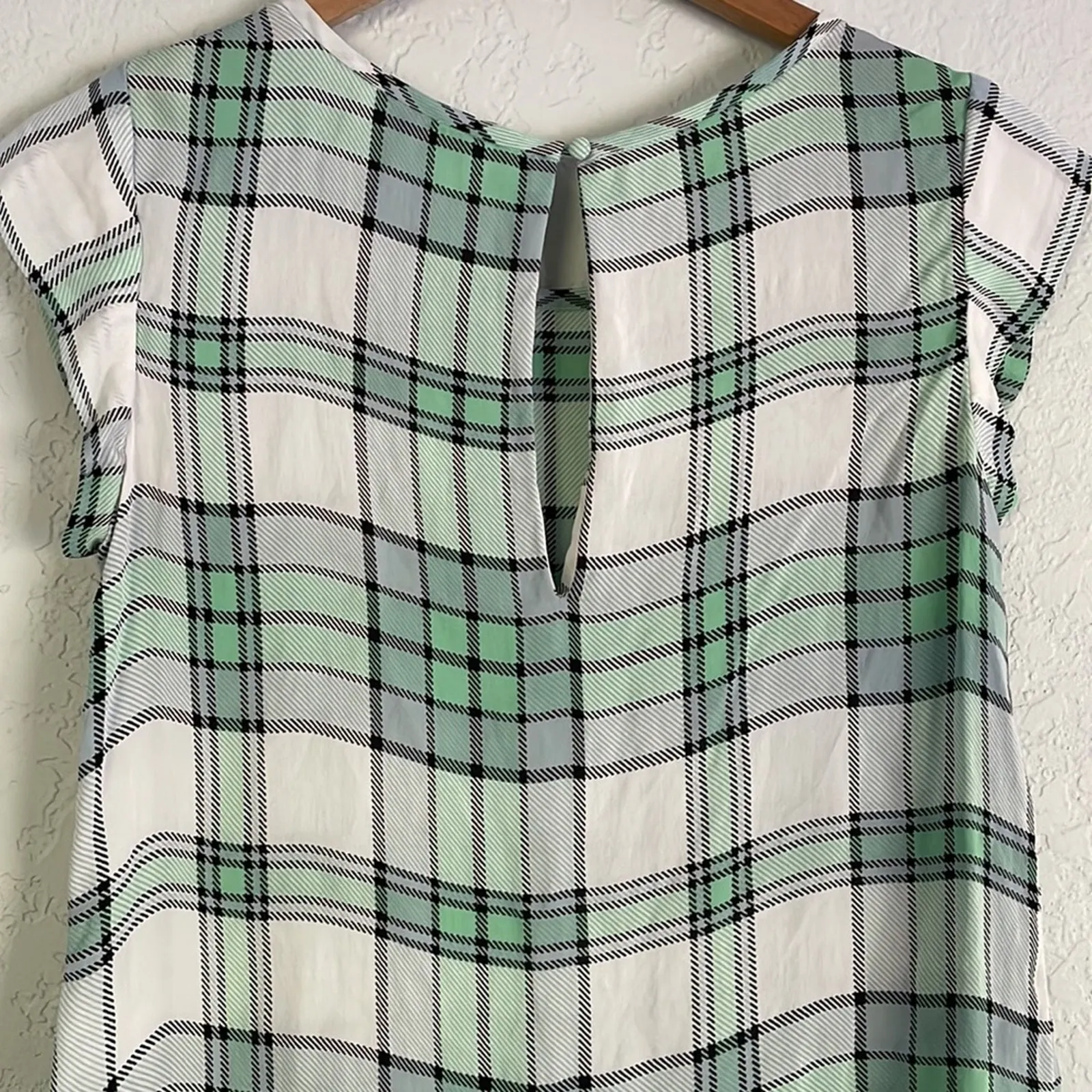 Joie 100% Silk Kelly Green Black Plaid Top Goth Prep School Academia Twee - Image 6