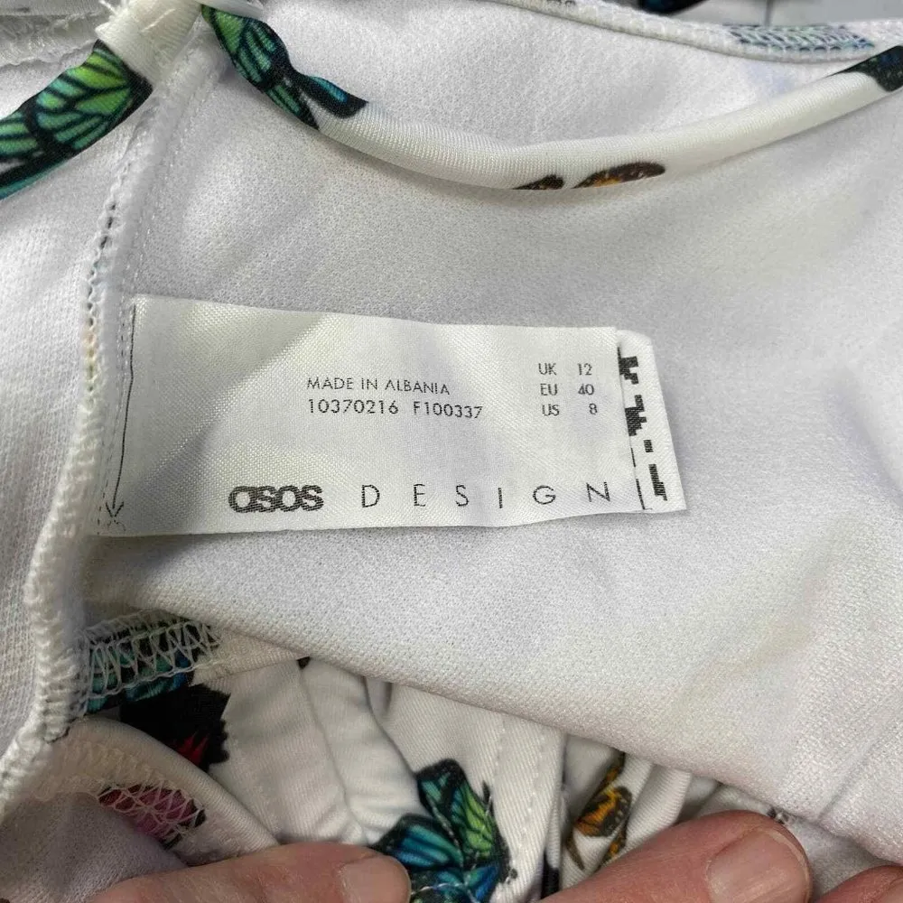 ASOS One Piece Swimsuit Women 8 White Butterfly Print Polyester Cinch Sides NWOT - Image 8