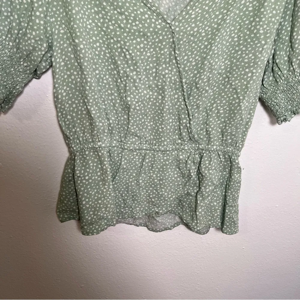 Urban Romantics Peplum Top Light Green White - Image 4