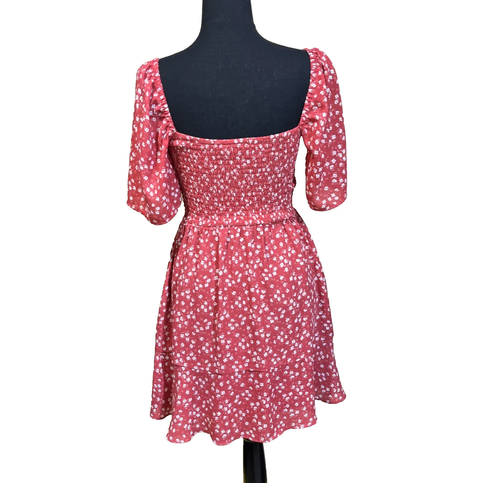 Abercrombie & Fitch Puff Sleeve Smocked Mini Babydoll Dress Floral Size Medium - Image 2