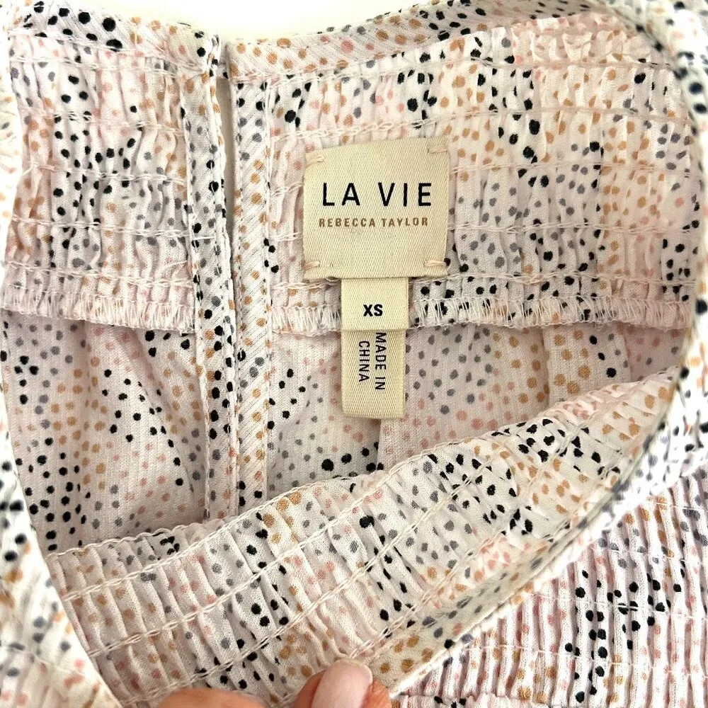 Rebecca Taylor La Vie Darcie Smocked Blouse in Multi Dot Print Size XS - Image 5