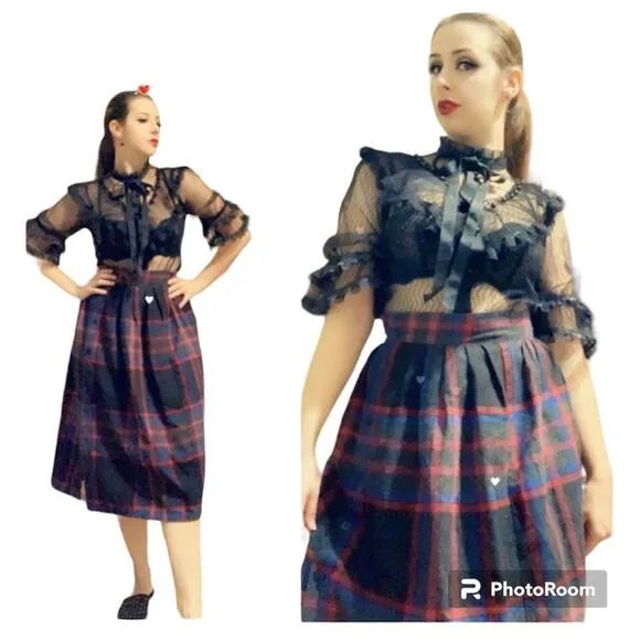 60s plaid midi skirt Black Size XS - Image 2