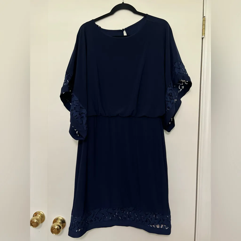 Jessica Howard Navy‎ Lace Trim Dress, Size 14 – Elegant and Sophisticated - Image 2