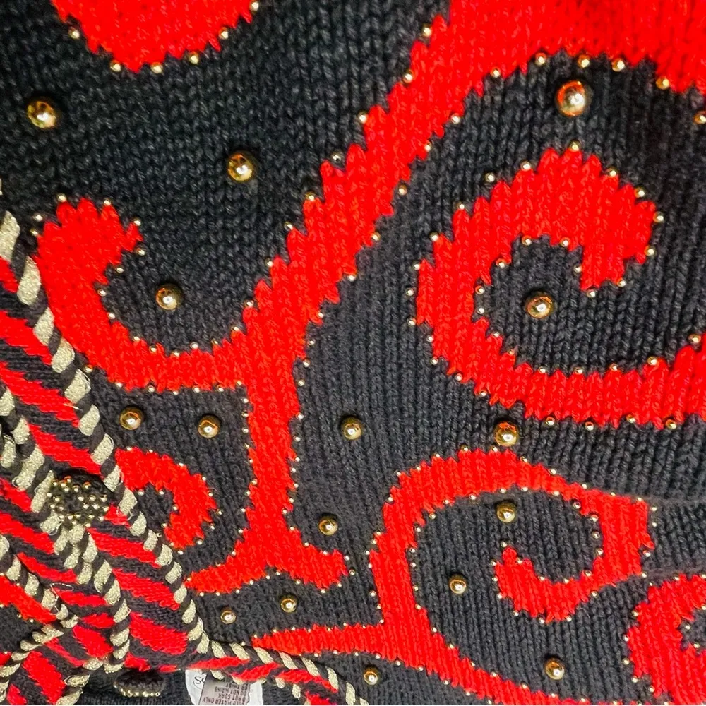 Gantos Vintage Embroidered Black Floral long sleeve Sweater Cardigan 2 red swirl - Image 2