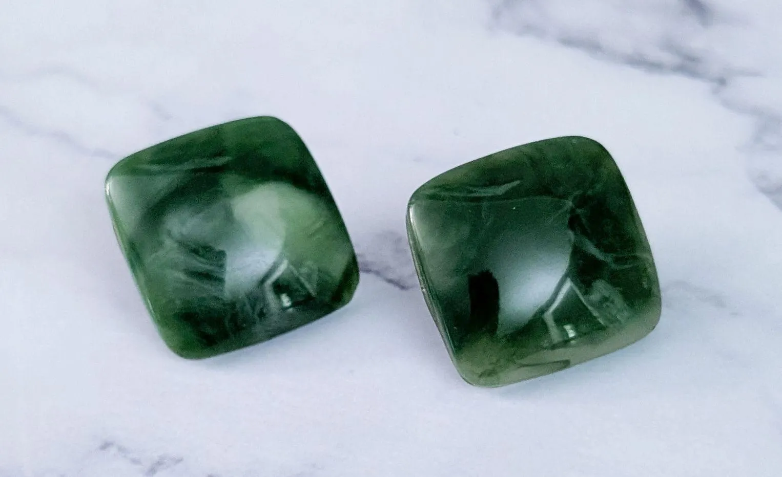 Vintage Stud Earrings Pretty & Chunky Green 1 & 1/8" Retro Statement - Image 5