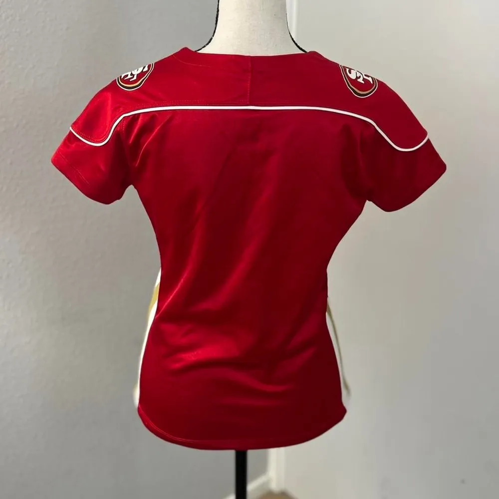 Rare Y2K NFL San Francisco 49ers red & white lace up baby tee jersey - Size S - Image 3