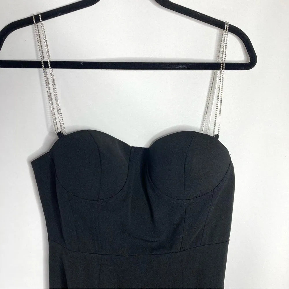 JJ’s House Black and Rhinestone Chain Strap Bodycon Mini Dress Large NWT - Image 4