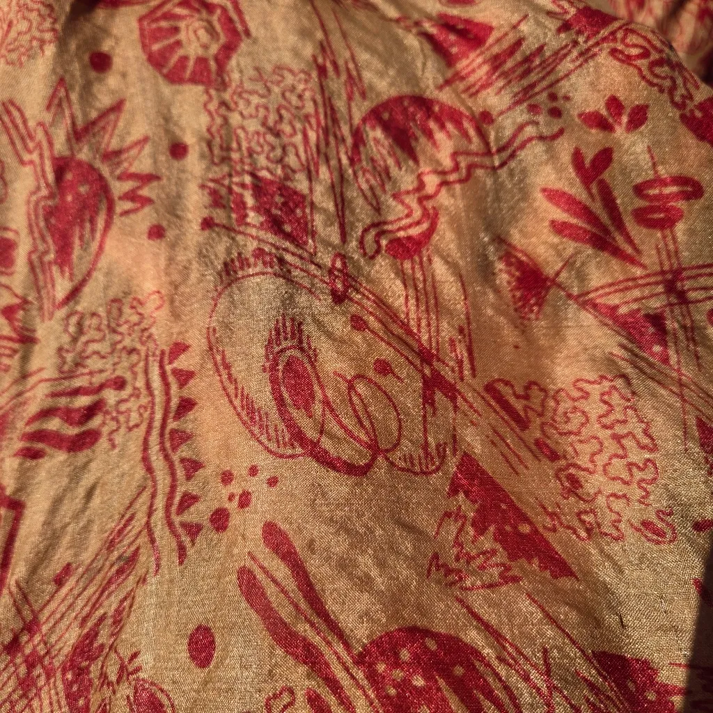 Boho Vintage Silk Wrap maxi skirt XL Red - Image 7