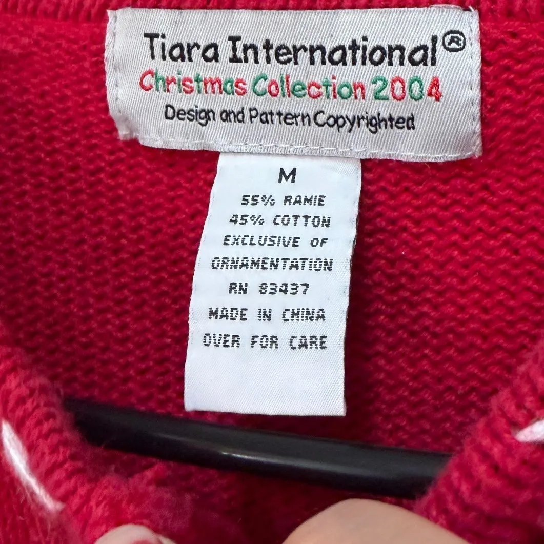 Tiara International Christmas Collection 2004 Red Snowman Sweater Cardigan M - Image 5