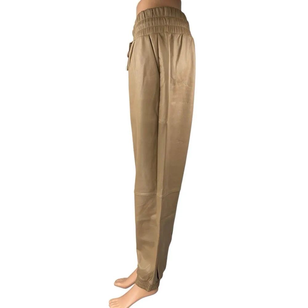 Bebe Brown Faux Leather Tapered High Rise Drawstring Trousers Jogger Pants Sz L - Image 2