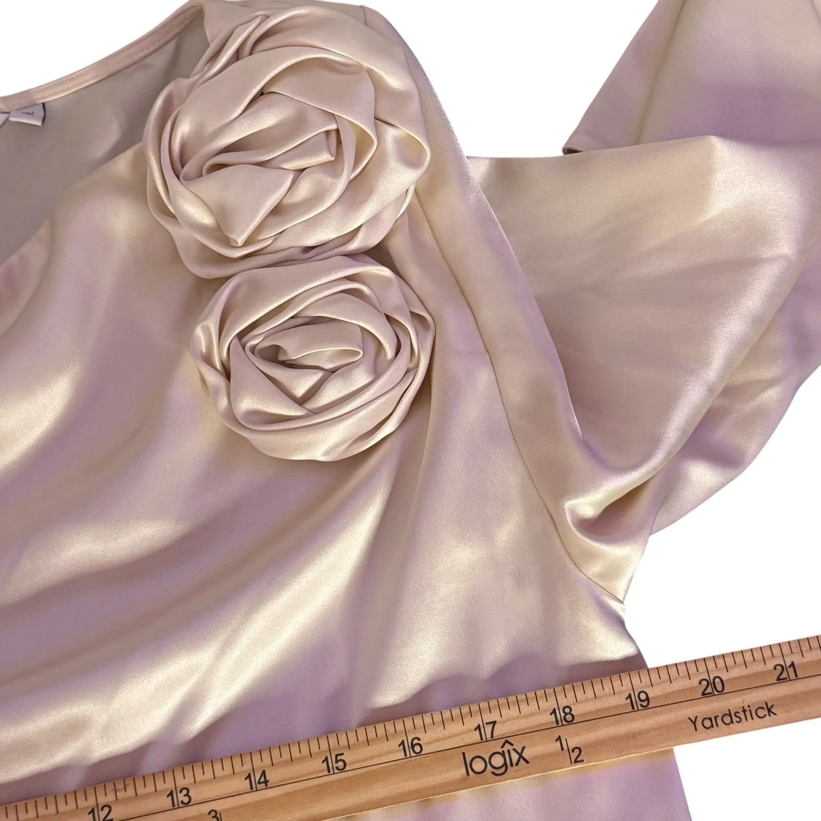 & Other Stories Satin Blouse Rose Detail Size 4 Beige‎ Romantic Top Quiet Luxury - Image 11