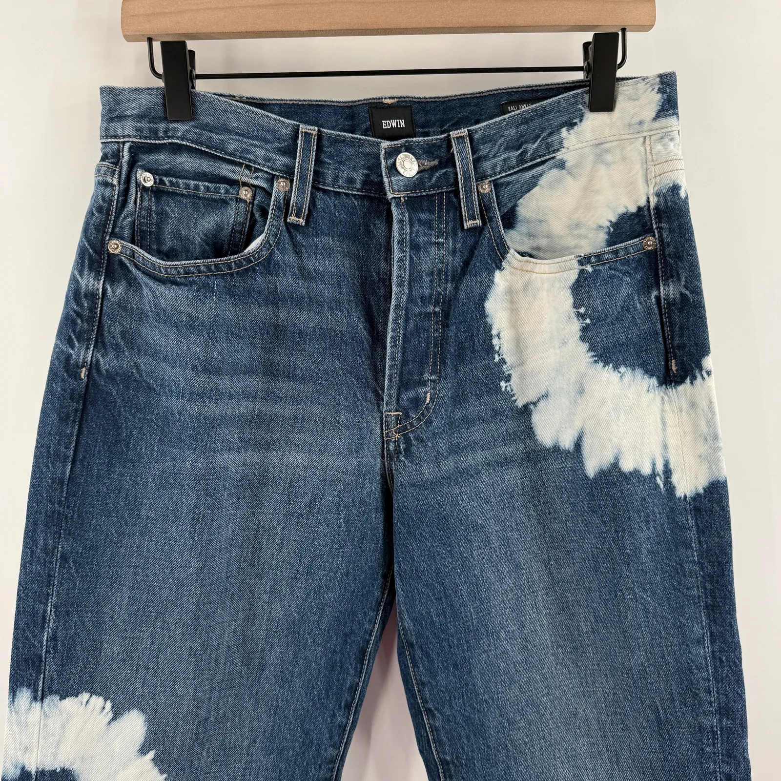 Edwin Jeans SZ 28 Kali Ankle Vintage Straight Denim 100% Organic Cotton Tie Dye Blue - Image 12