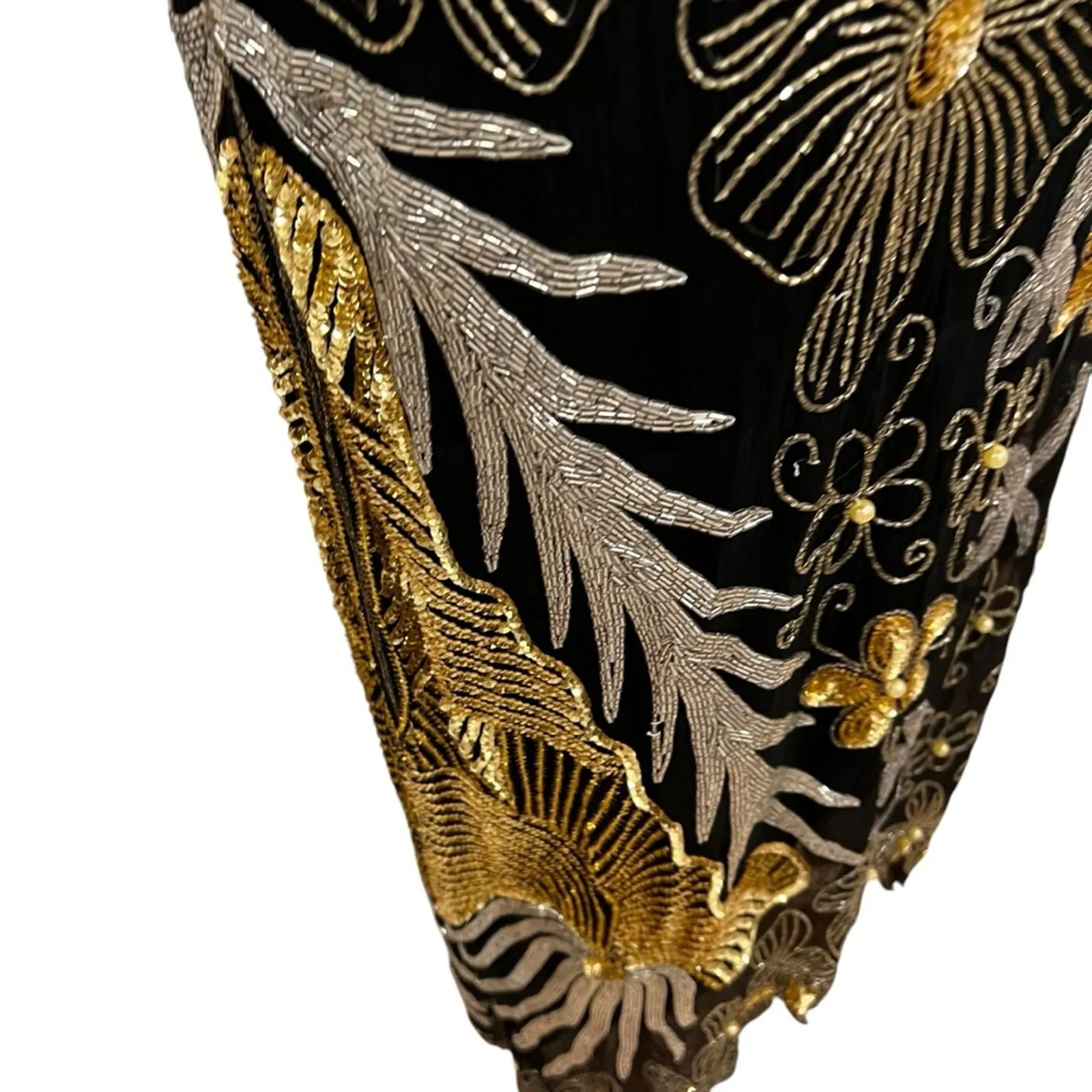 Vintage Dress Small Formal Cocktail Dress Silk Midi Art Deco 80s 20s RARE Beaded Black - Image 6