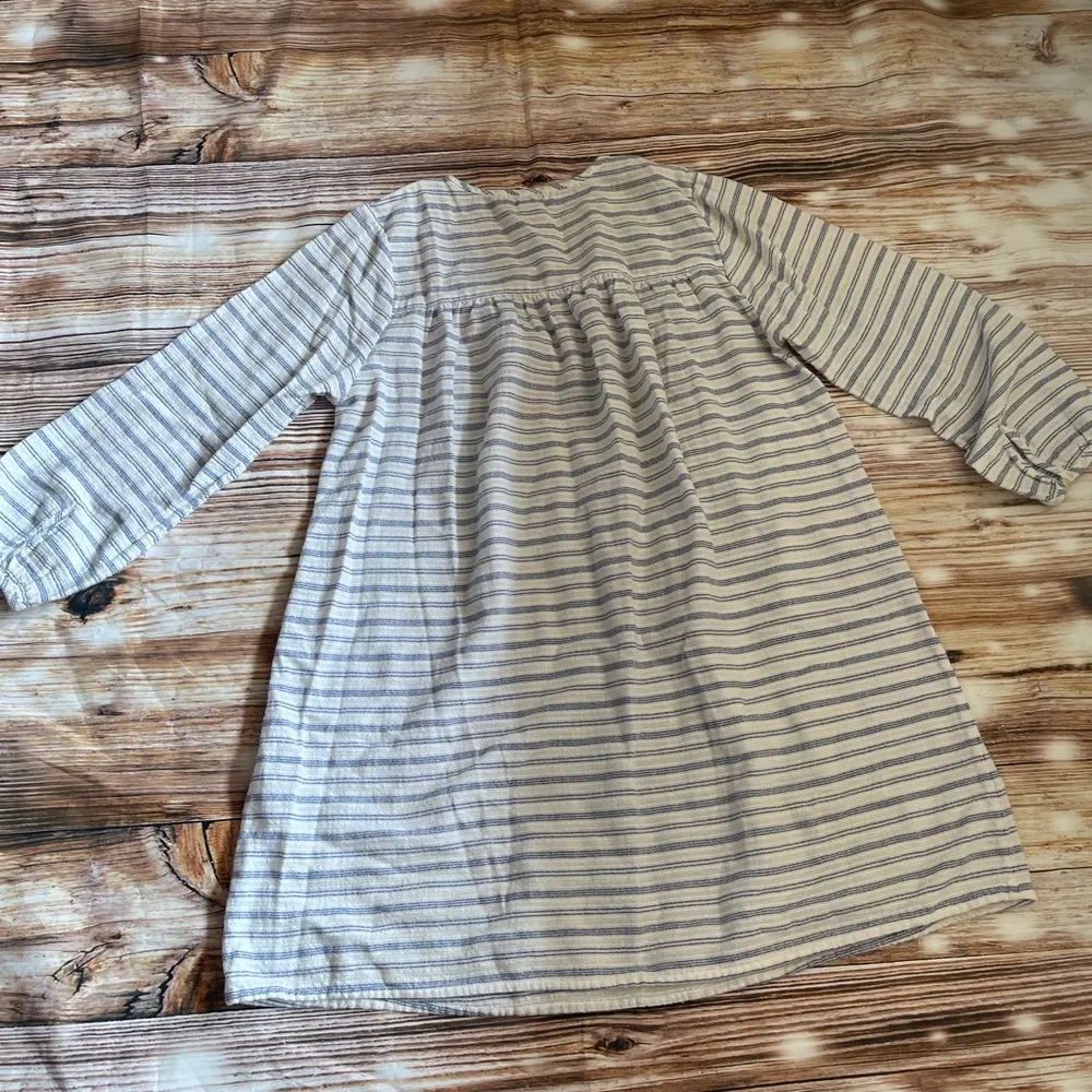 J. Crew Women's Small Boho Tunic Embroidery Top Tassel Striped 3/4 Sleeve Blouse - Image 2