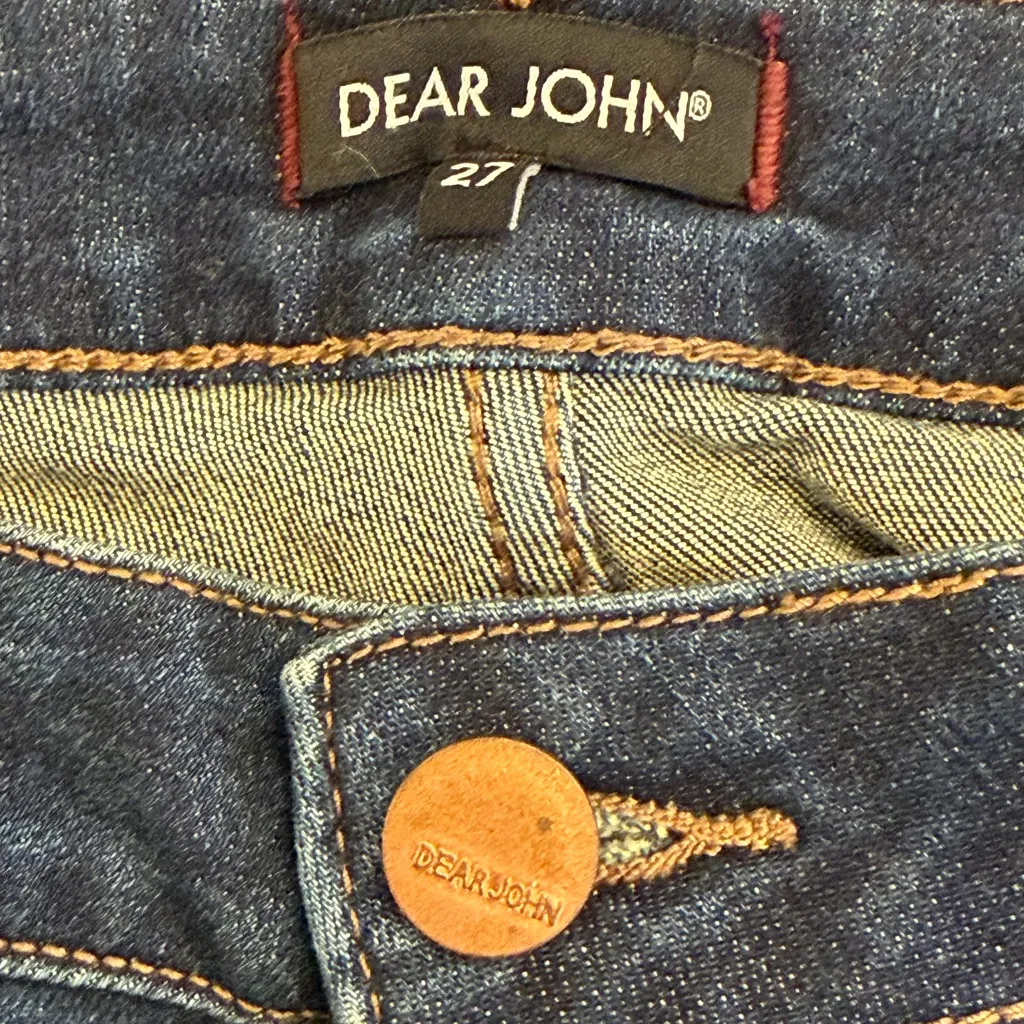 Dear John Rosie Flare Jeans – Size 27 – Dark Wash Fringe Hem – 34” Inseam - Image 7