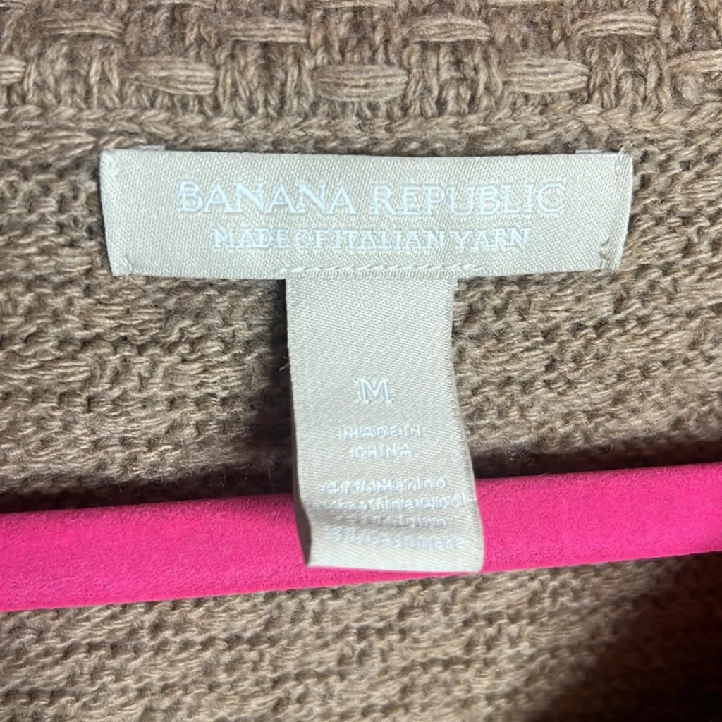 Banana Republic Merino Wool Cashmere Italian Yarn Basket Weave Tan Cowl Sweater - Image 6