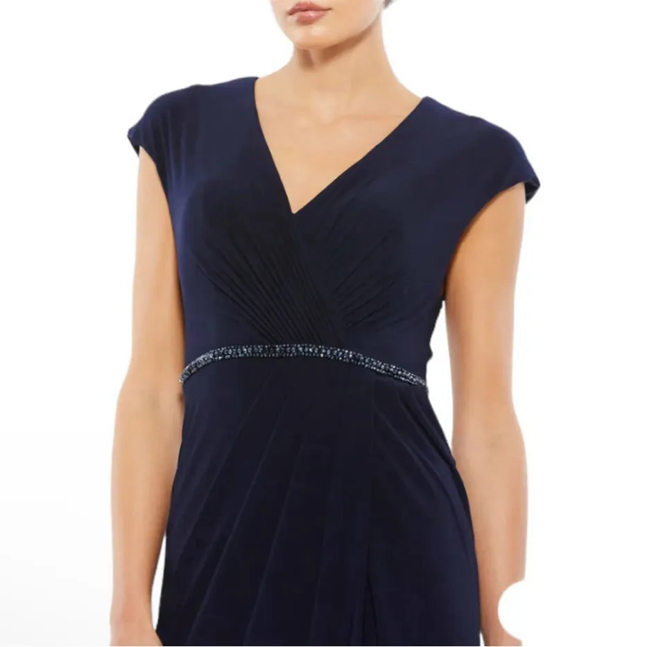 NWT Mac Duggal 67850 Navy Beaded Waist Cap‎ Sleeve Dress Gown Sz 10 $398 - Image 3