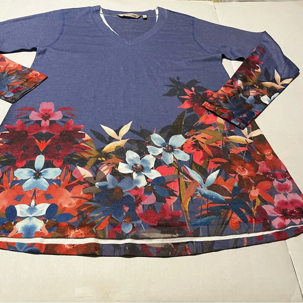 Soft Surroundings Womens Medium Periwinkle Purple‎ Long Sleeve Floral Tunic Top - Image 6