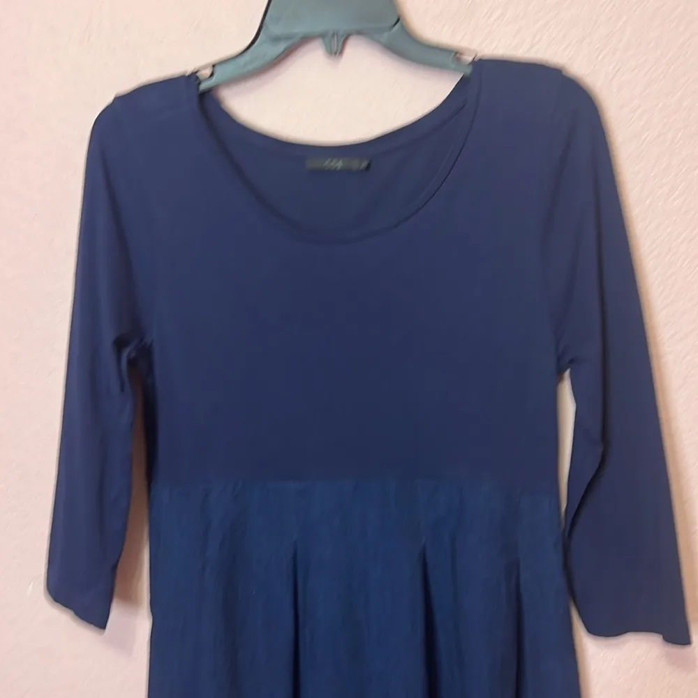 COS Navy Tiered Denim Long Sleeve Fit & Flare Mini Dress. Size S - Image 2