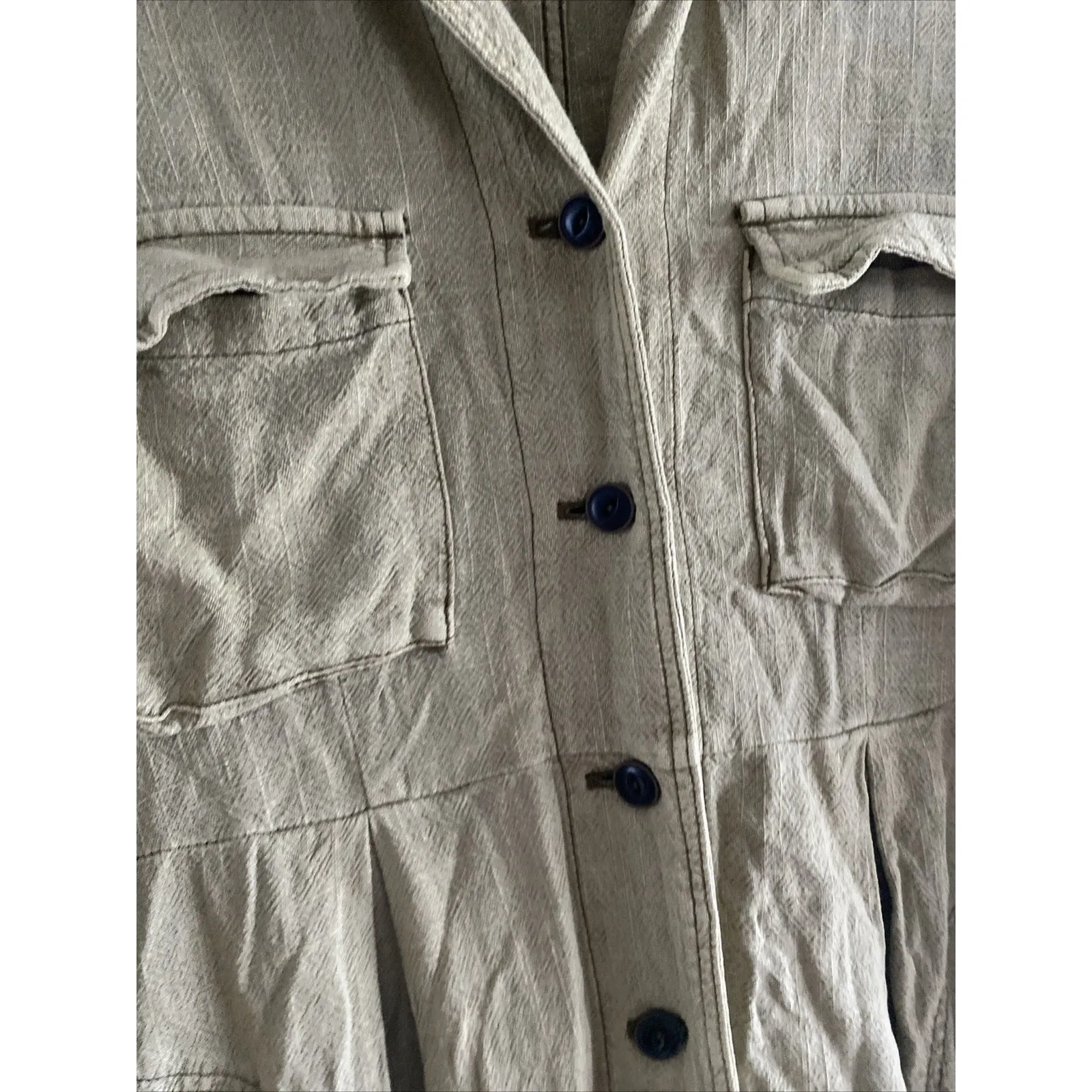 Free People Womens Small Tan Rainz Duster Jacket Button Front Linen Blend‎ - Image 4