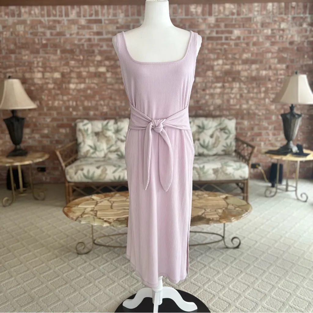 Sophie Rue Dress Ribbed Knit Bodycon Purple Lilac M Belted Sleeveless Party - Image 2