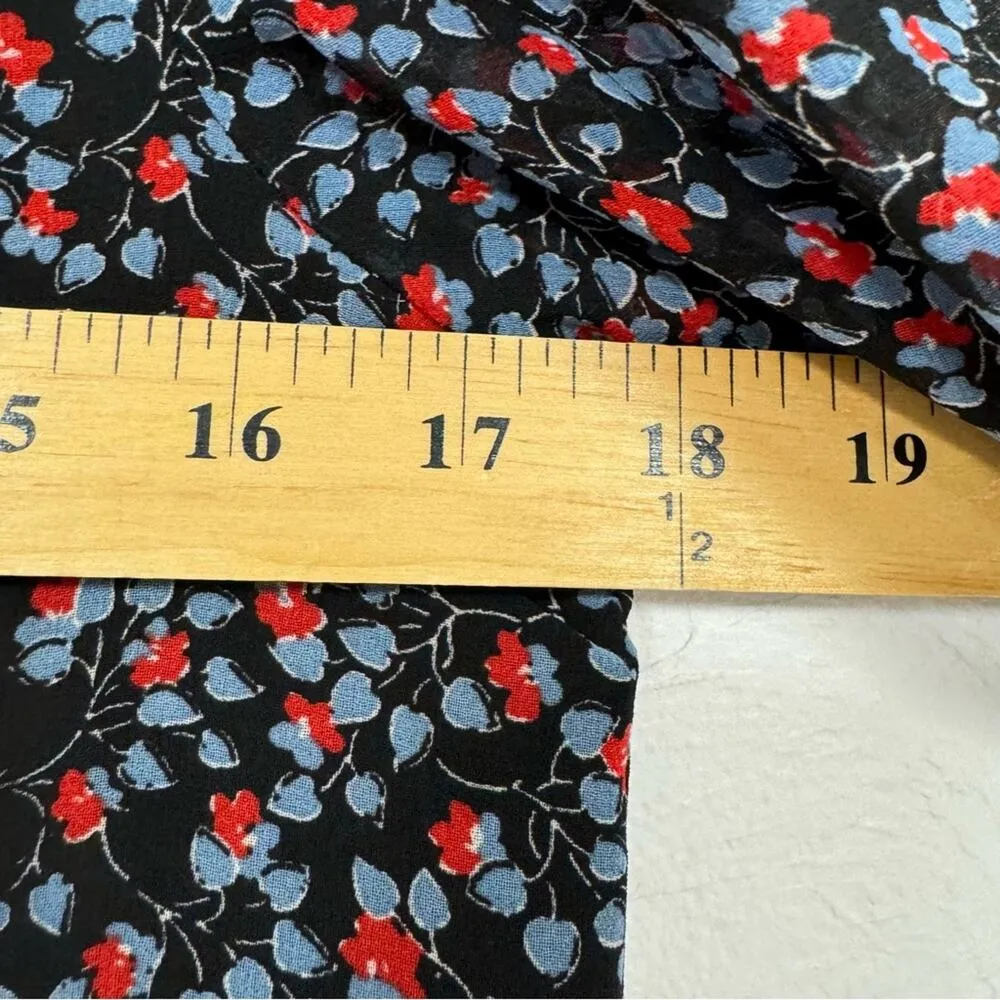 1 State Black Red Floral Print Blouse Women XS Fall Peasant Shirt Top High Neck - Image 6