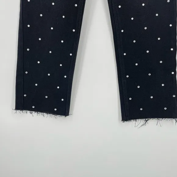 Simple Society Womens High Rise Whimsigoth Embellished Black Frayed Jeans 27 - Image 4