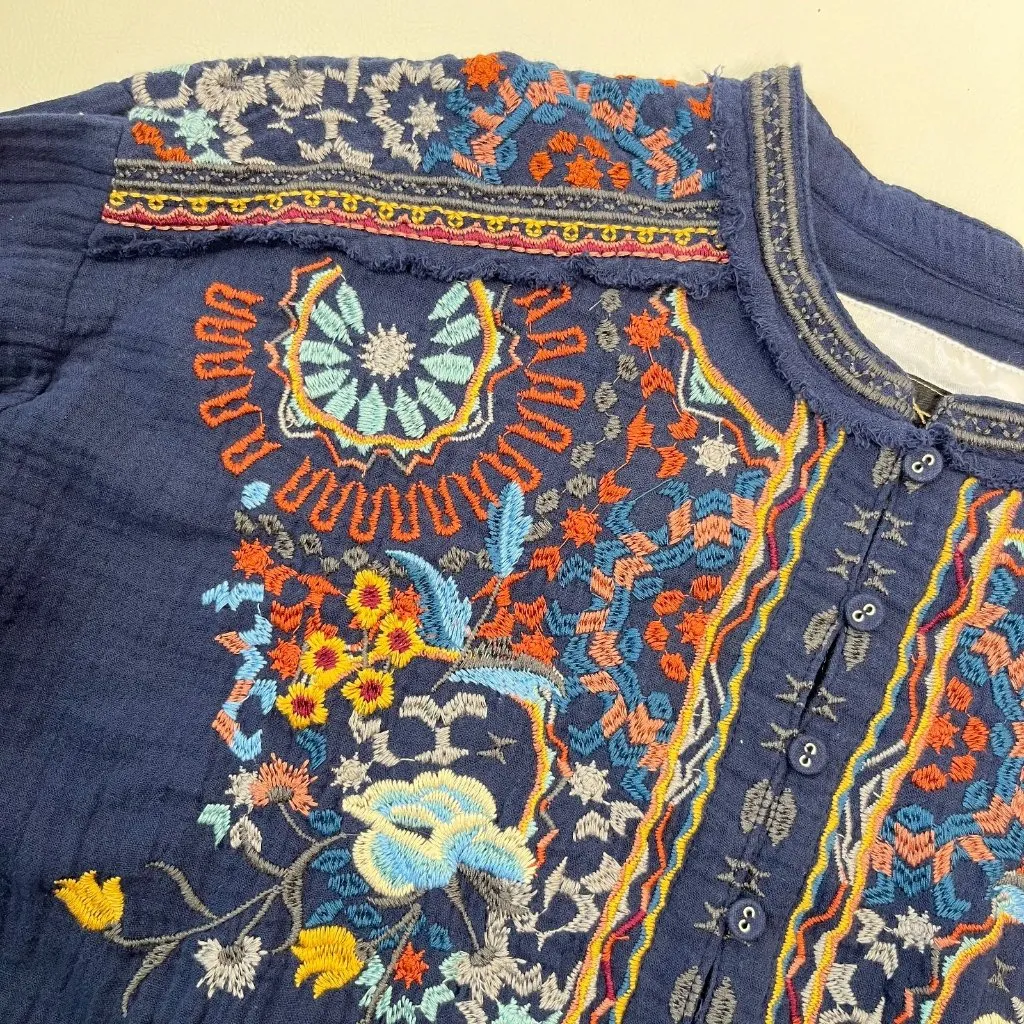 NWOT JOHNNY WAS Belina Embroidered Floral Tunic Bohemia Blue SHIRT Blouse Sz S - Image 6