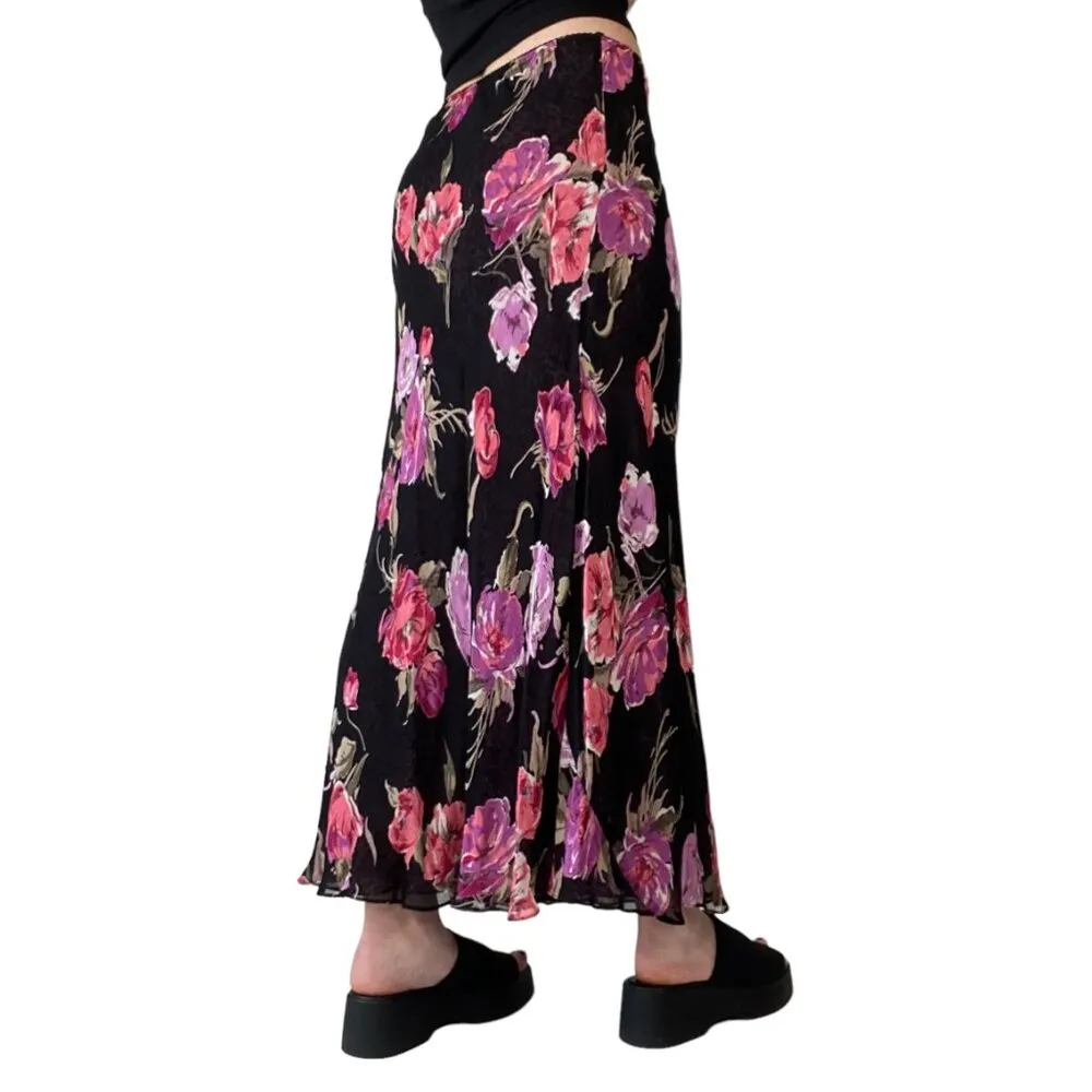 Vintage 90s Reversible Purple Floral Maxi Skirt Size M - Image 4