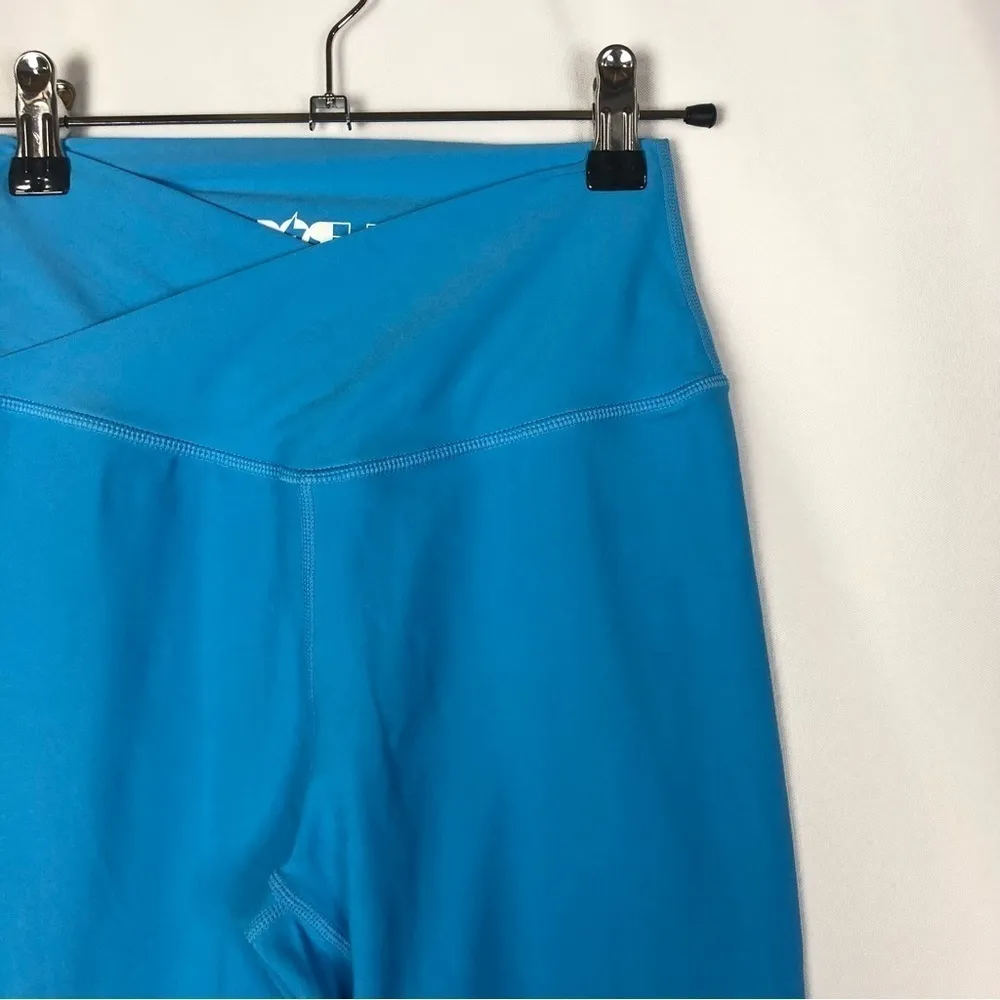 Popflex Tropicana Bright Blue Criss Cross Band Athletic Leggings S - Image 3