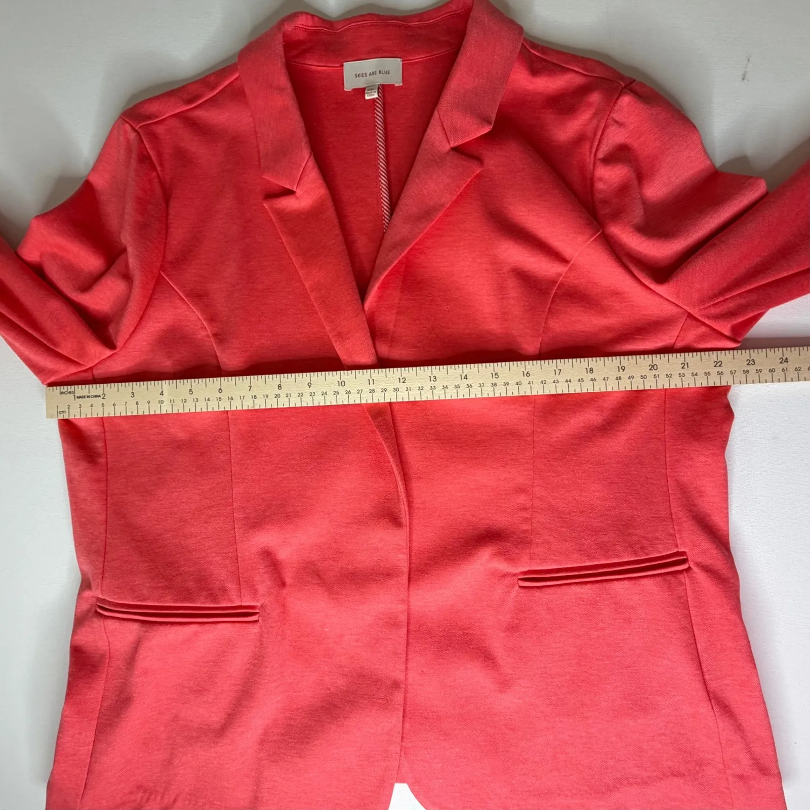 Skies Are Blue Coral Pink Knit Blazer Sz XXL Striped Cuff Jacket Stretch Office - Image 11