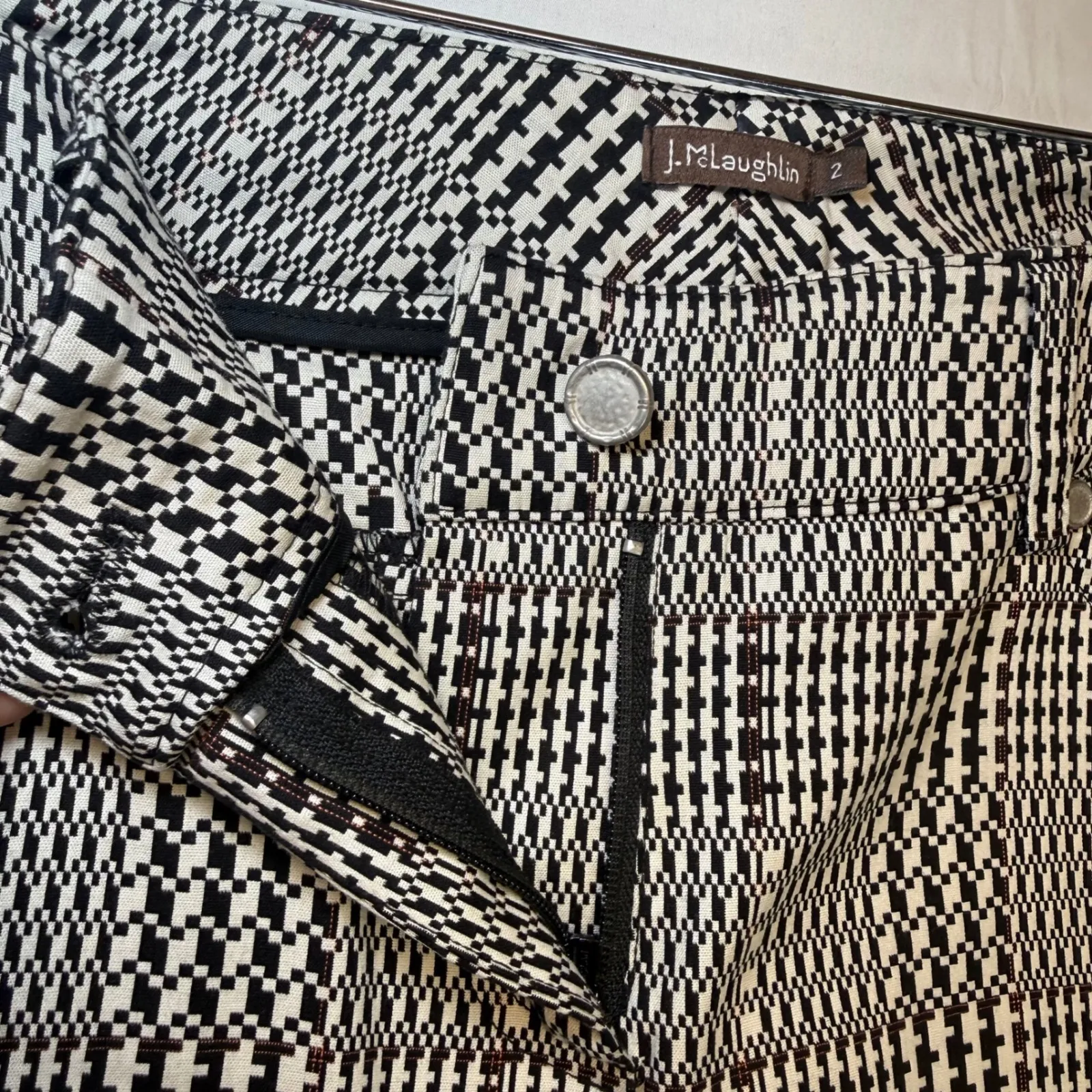 J. McLaughlin Becca Houndstooth Black White Plaid Slim Leg Pants Business Chic 2 - Image 4