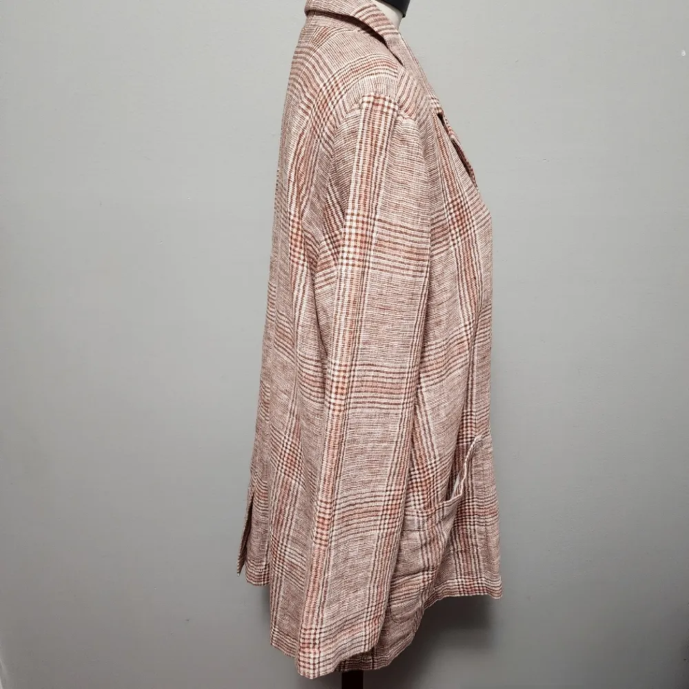 J. JILL Harper herbal plaid boyfriend linen blend blazer size lp - Image 4