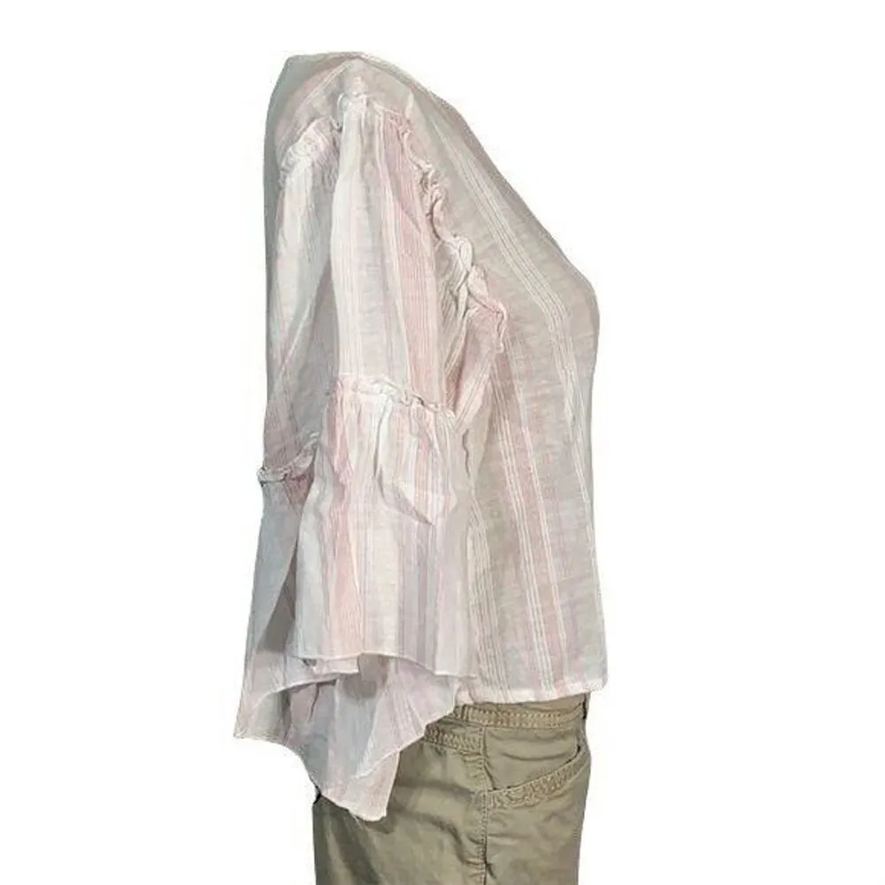 Romeo and Juliet Couture Womens Peasant Top Blouse Shirt Striped Pink White Sm - Image 3