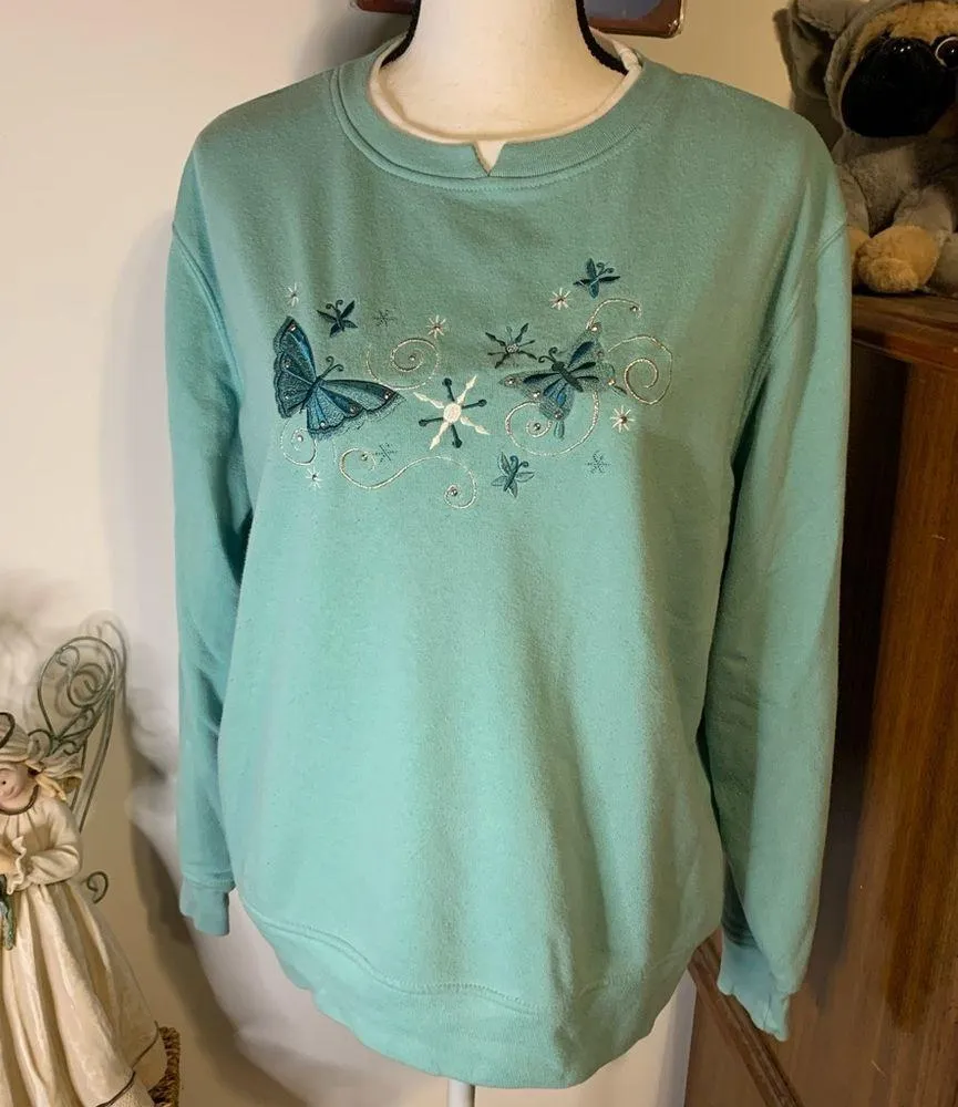 Hasting & Smith Blue Embroidered Butterfly Sweatshirt - Image 3