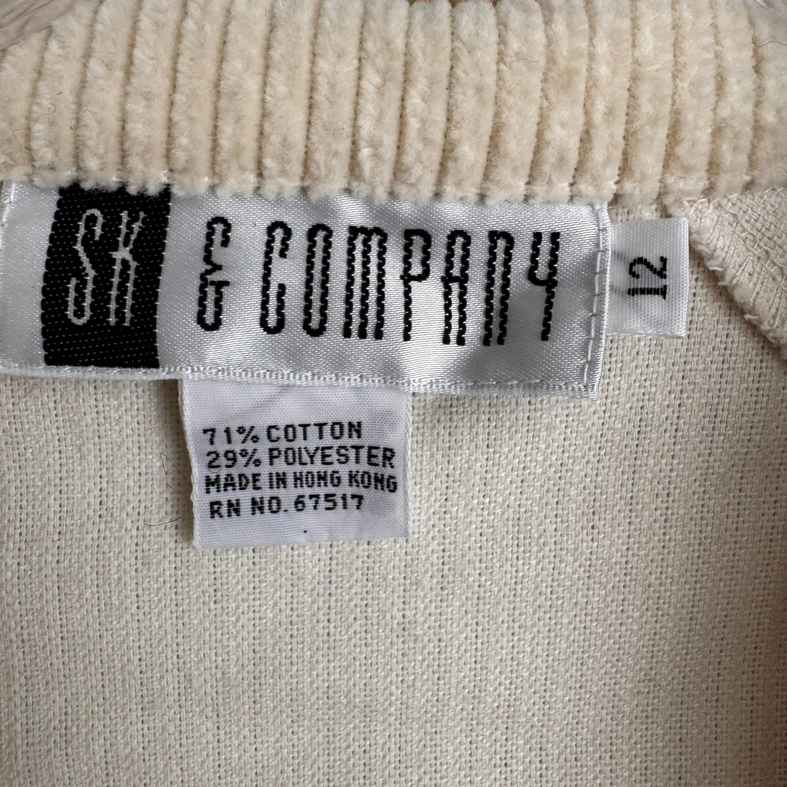 Vintage 80s/90s SK & Company Cream Corduroy Jacket puffy shoulders Hong Kong 12 Size L - Image 14