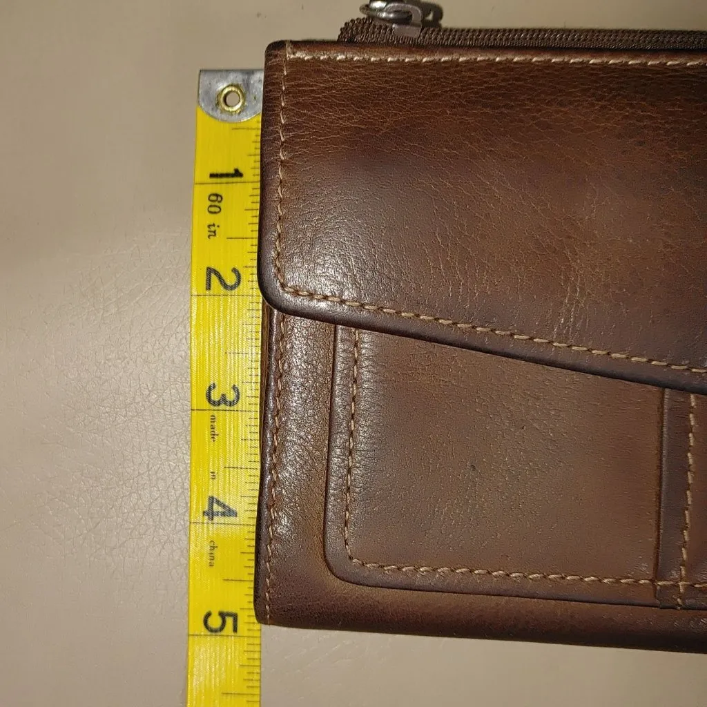 Fossil Brown Leather Wallet Clutch Multiple Slots Snap Zip Closures Organizer - Image 7