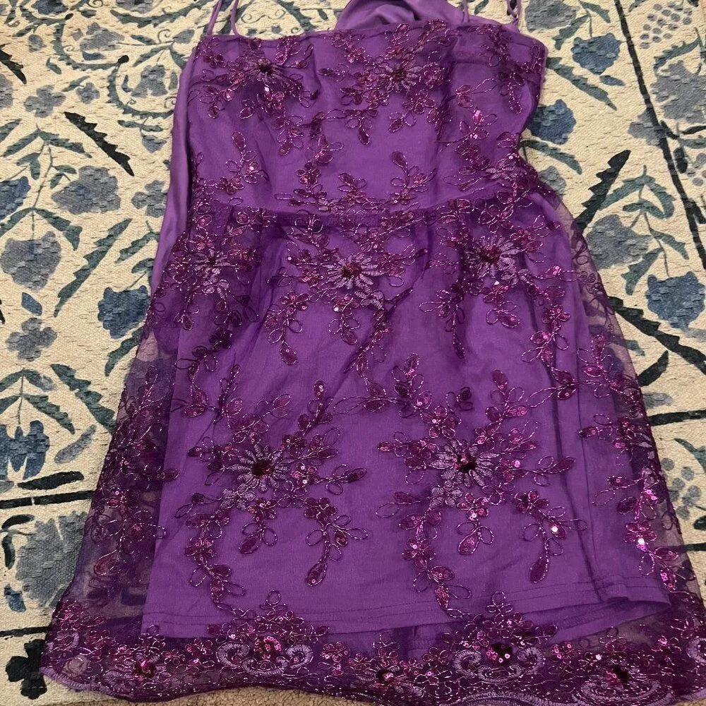 Lucy in the Sky Floral Mesh Dress in Purple L - Image 5