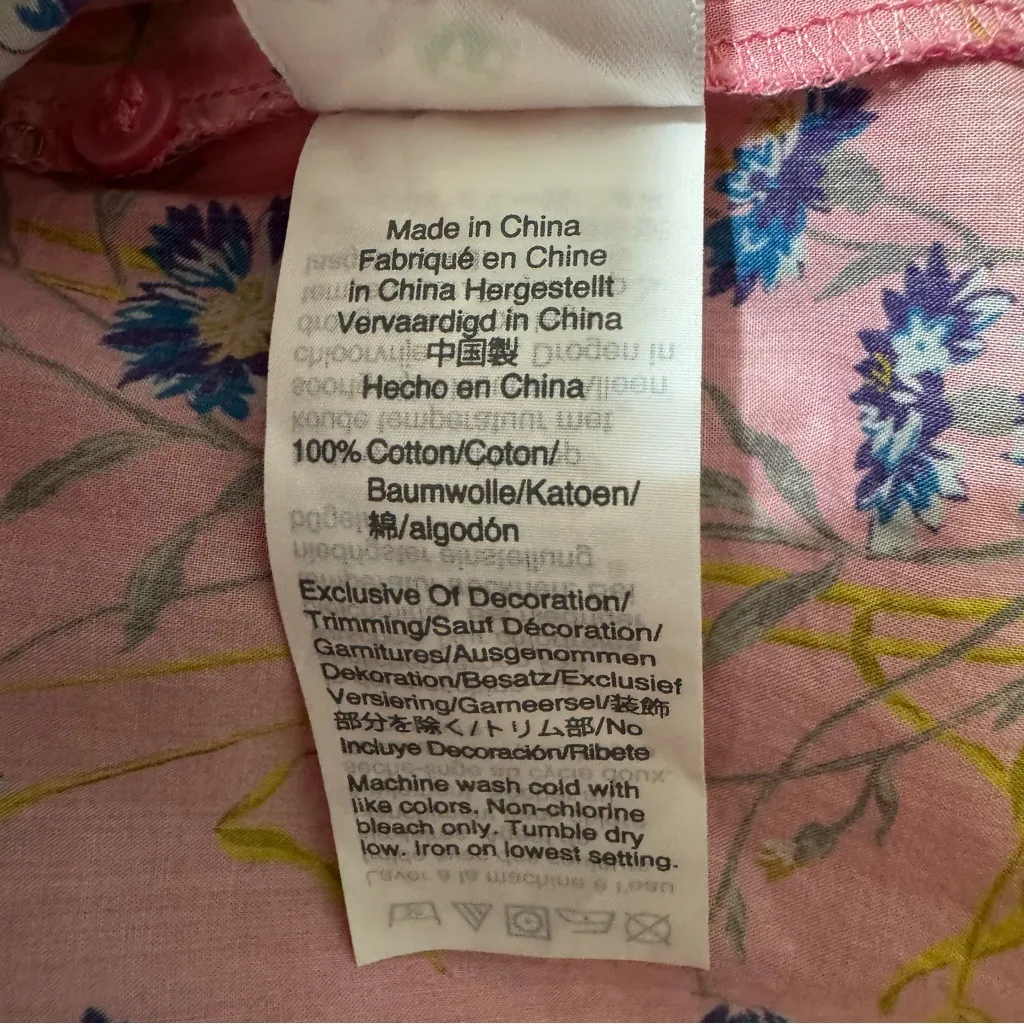 J. Crew Women Pink Floral Liberty Fabric Peasant Blouse Sz S Embroidered Details - Image 16