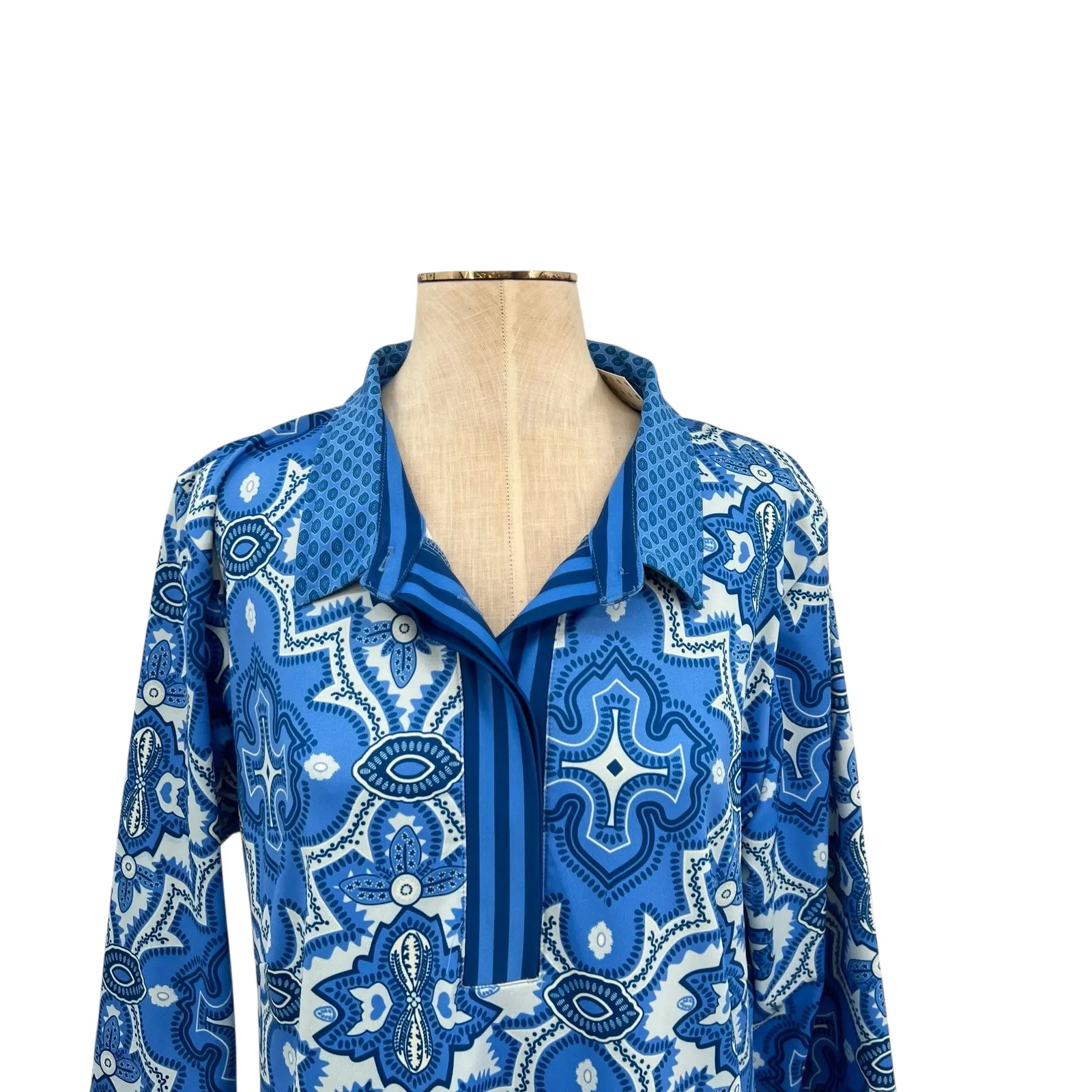 Gretchen Scott Everywhere Jersey 3/4 Sleeve Goddess Dress Print Blue Size XL - Image 3