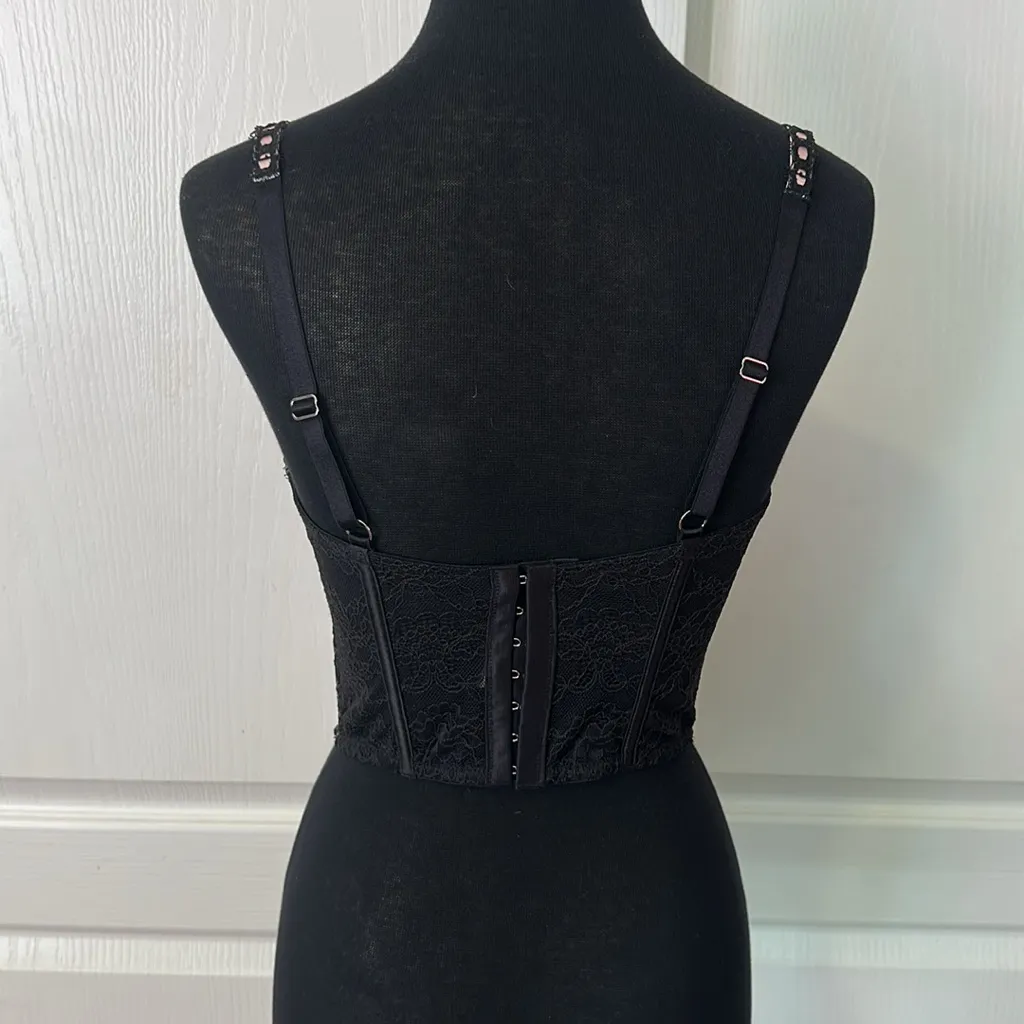 VICTORIAS SECRET DREAM ANGELS BLACK LACE DD CORSET CAMI LACE MESH TOP - Image 3