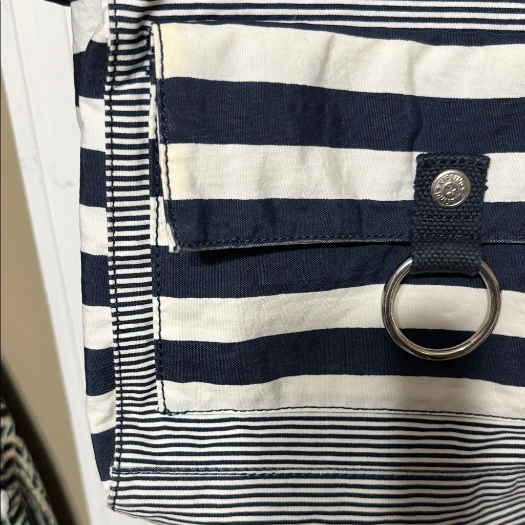 Kipling  Navy and White Striped Tote Bag - Image 5