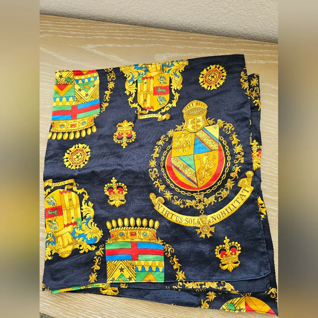 St. John 100% Silk "Virtus Sola Nobilat" Scarf Long Neck Scarf Navy Blue Regal - Image 6