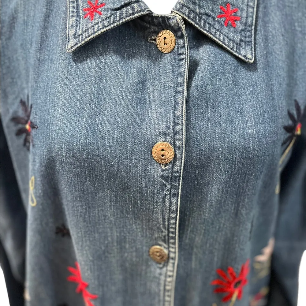Nectar Floral Embroidery Country Denim LS Button Up Shirt Jacket XL - Image 4