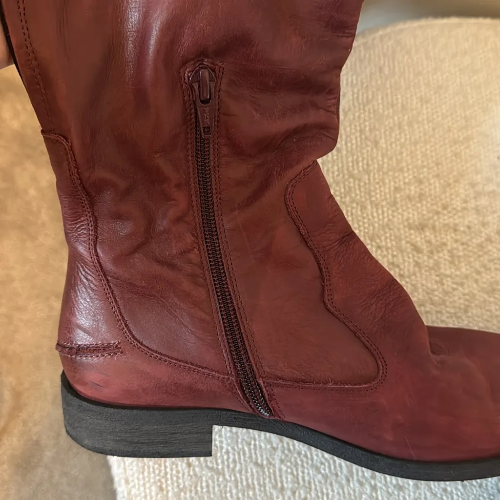 NWOT Free People Knee High Western Boot Burgundy Distressed Size 38 - Image 9