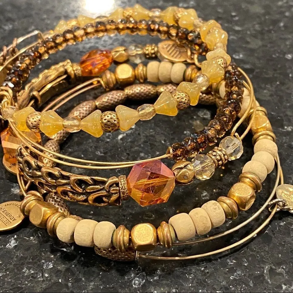 Alex & Ani‎ Gold tone Bangle Beaded Stack Bracelet - Image 6